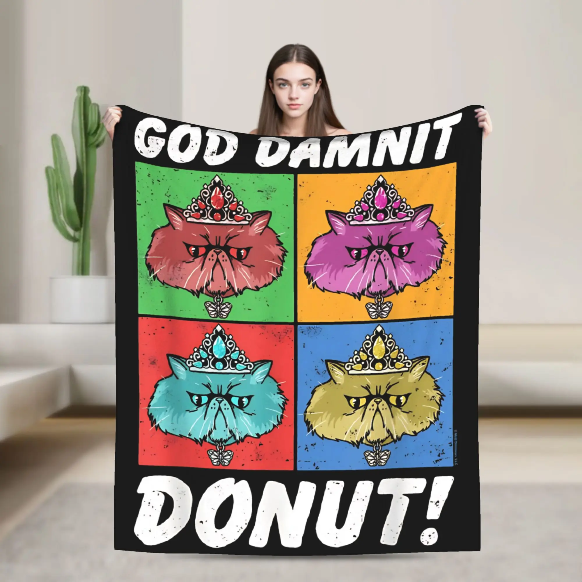 

God Damnit Donut Cat Pop Art Blankets Velvet Spring/Autumn Dungeon Crawler Carl Multi-function Super Warm Throw Blankets Quilt