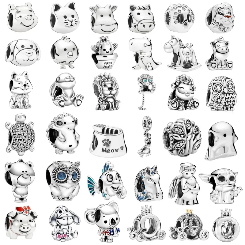 

925 Sterling Silver Animal Owl Bear Horse Charms Simple Beads Dangle Safety Chain Fit Original Pantaro Jewelry For Women Gift