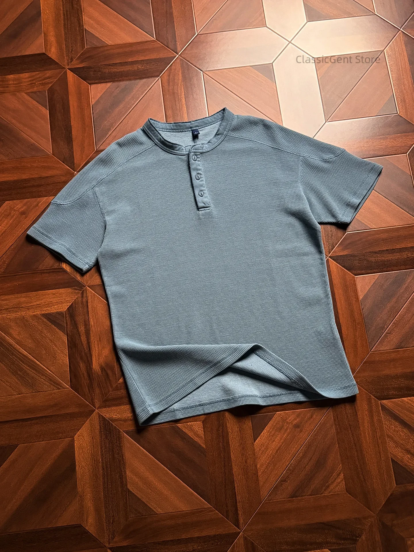 Heavy 10.2OZ Cotton Waffle Knit Texture, Loose Short Sleeve POLO Shirt