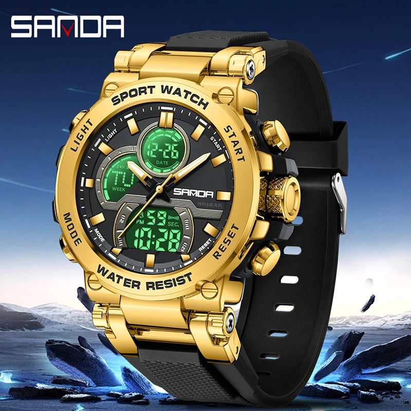 SANDA New Hot Outdoor Military Sports Men\'s Watch 50M Waterproof Clock Double-Display Electronic Quartz LED Digitals Wrist Watch