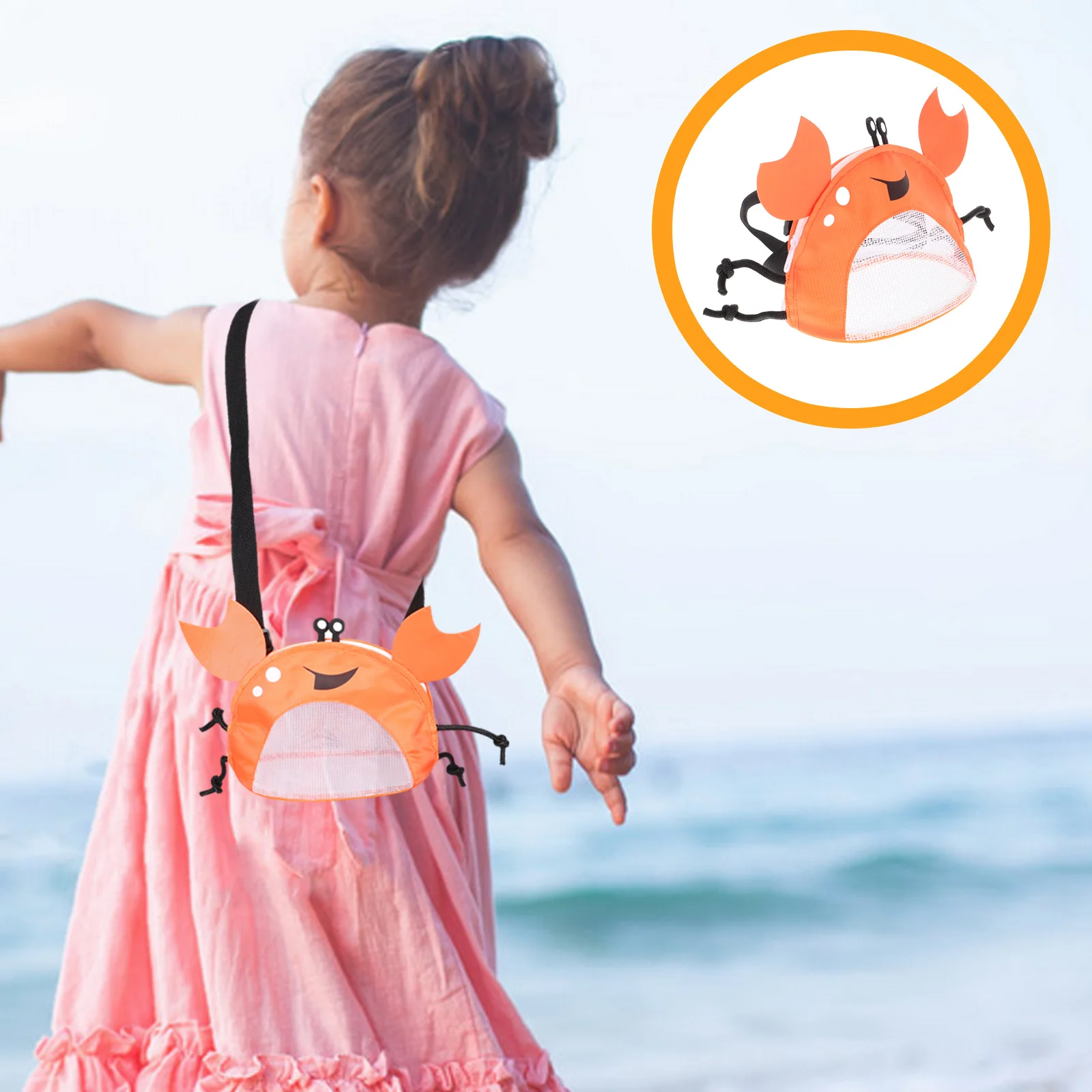 

Crab Design Beach Mesh Bag for Children Fun and Sturdy Seashell Collection Bag Oxford Cloth Reinforced Strong Mesh for Pool Play