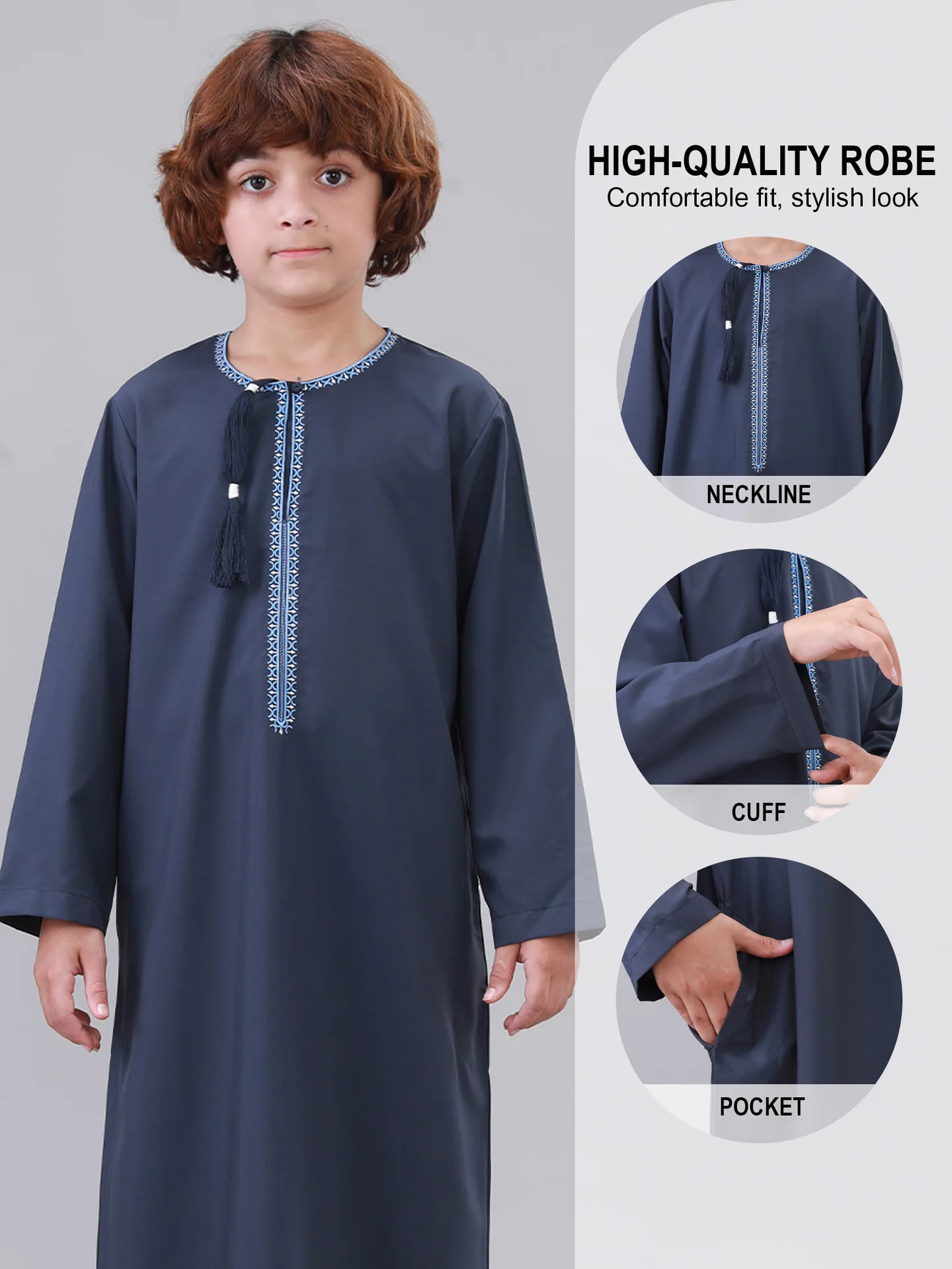 Boys' Embroidered Jubba Thobe with Tassel Detail - usage example