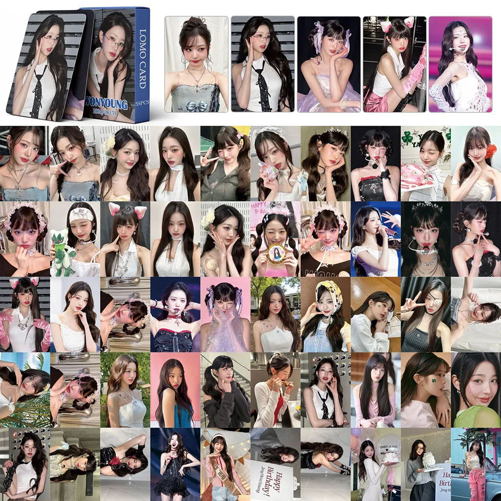 55Pcs/Set Kpop Idols Wonyoung Boxed Card High Quality LOMO Cards Double Sides Printing Post Cards Wonyoung Fans Gifts Collection