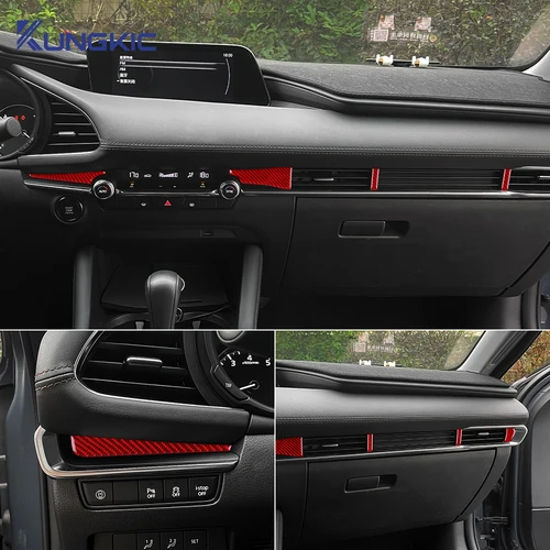 Imagen 2 del producto Para Mazda 3 BP Axela 2019 2020 2021 2022 2023 2024 2025 pegatina de fibra de carbono suave Real LHD RHD accesorios de consola central de coche