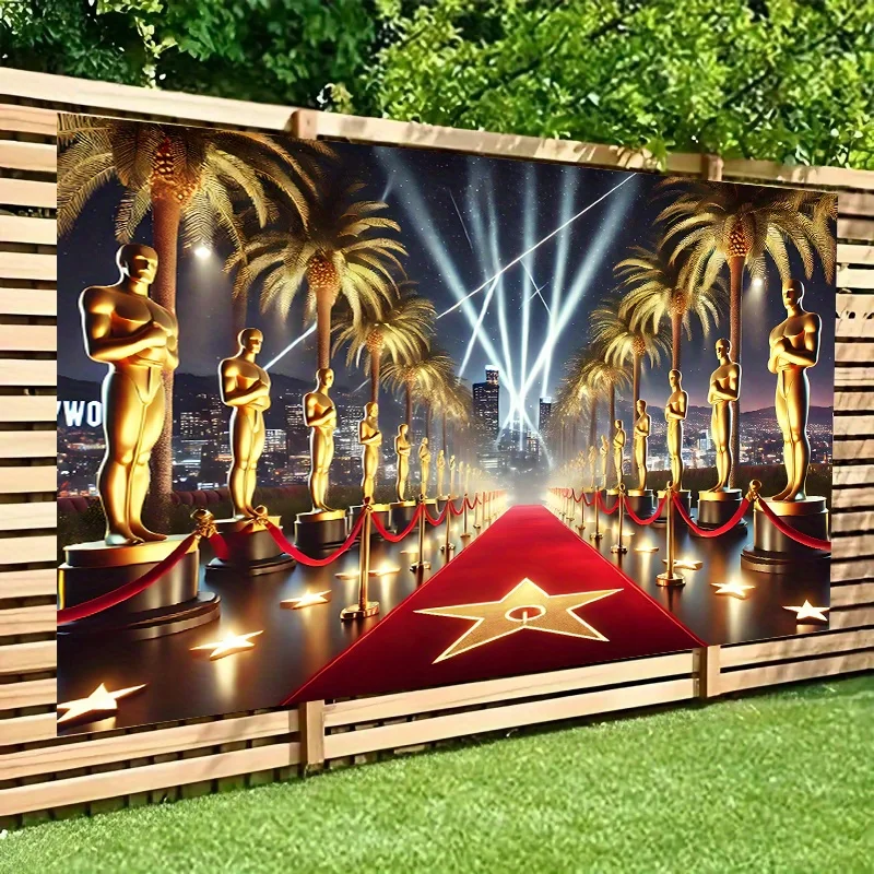 Iconic Hollywood red carpet event polyester fabric wall covering, background cloth for living room, outdoor decoration,