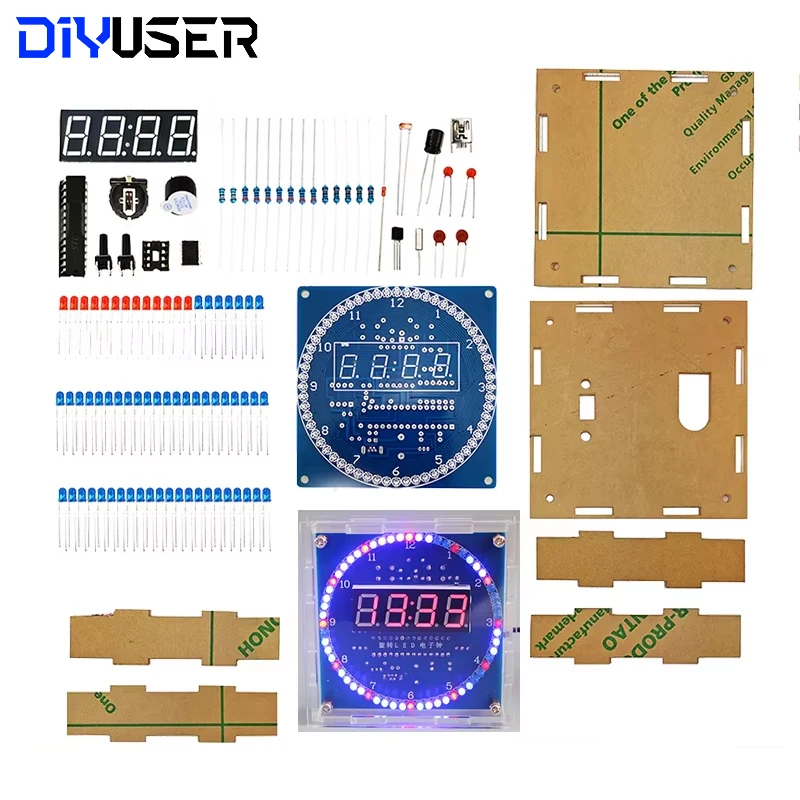 DIYUSER DIY obrotowy cyfrowy moduł wyświetlacza LED Alarm elektroniczny zestaw zegara cyfrowego 51 SCM tablica edukacyjna 5V DS1302