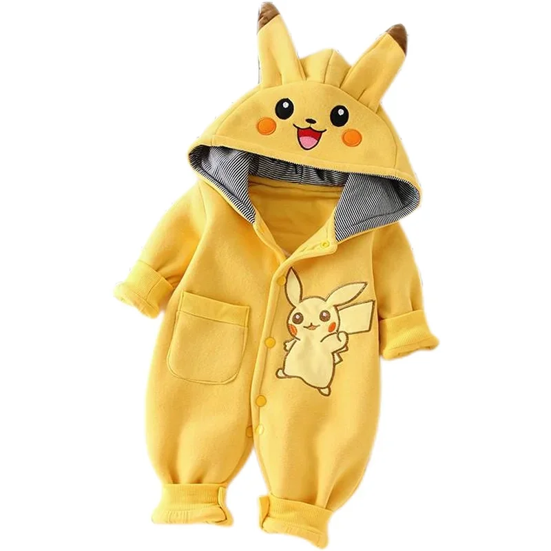 การ์ตูน Pokemon Pikachu ชุดนอนแขนยาวสำหรับเด็กแรกเกิดฤดูหนาวชุดหมีเด็กวัยหัดเดิน