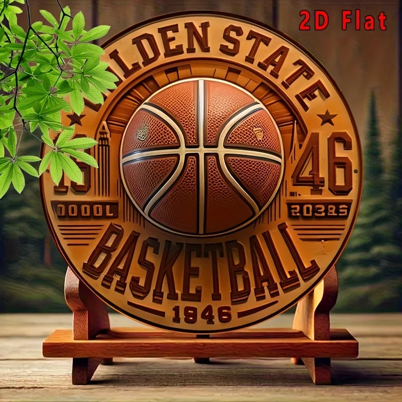 2D flach, 2D flach 1 Stück, Golden State Basketball Vintage Aluminium dekoratives Schild – 2D Metall Wandbehang, flache Nachahmung Relief St
