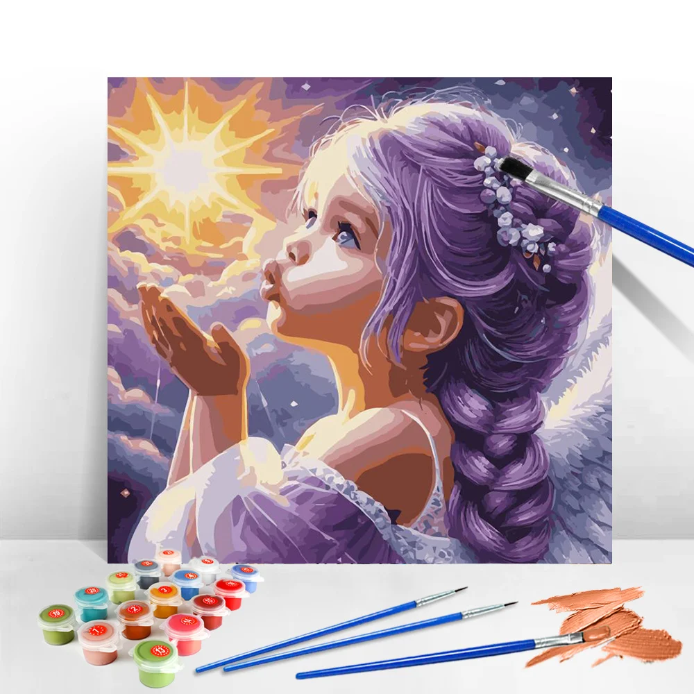 

Evershine Oil Painting Girl Portrait Kits Coloring Pictures By Numbers Kid Cartoon On Canvas Sunset DIY Wall Decoration