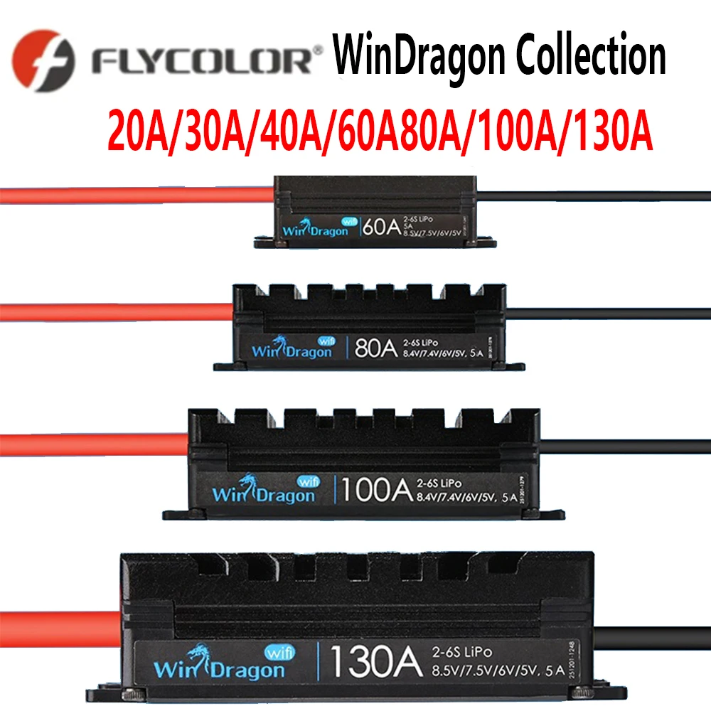 

FLYCOLOR Win Dragon 20A 30A 40A 60A 80A 130A ESC 2-6S Brushless Speed Controller for RC Airplane Aircraft Fixed Wing Helicopter