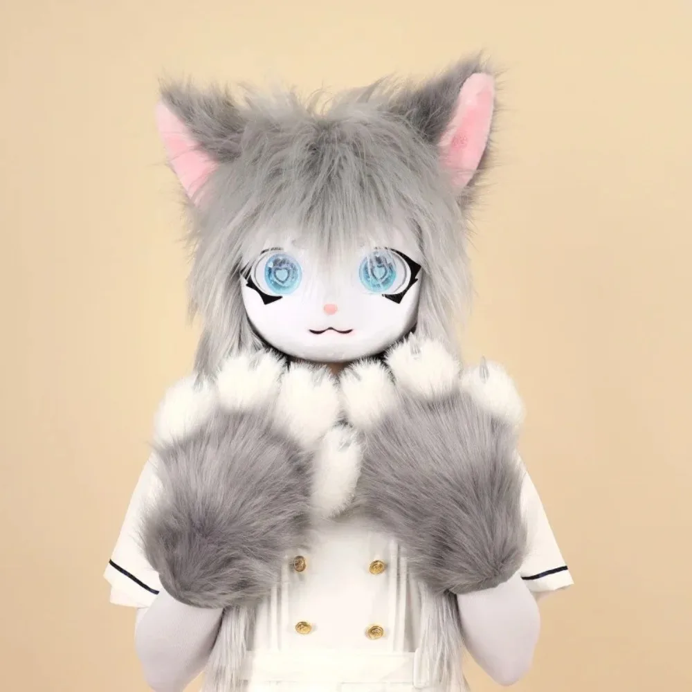 Cute Headset Furry Cosplay Mask Paw Head Base Furry Fursuit Animal Cat Rabbit Doll Beast Costume Kids Gift