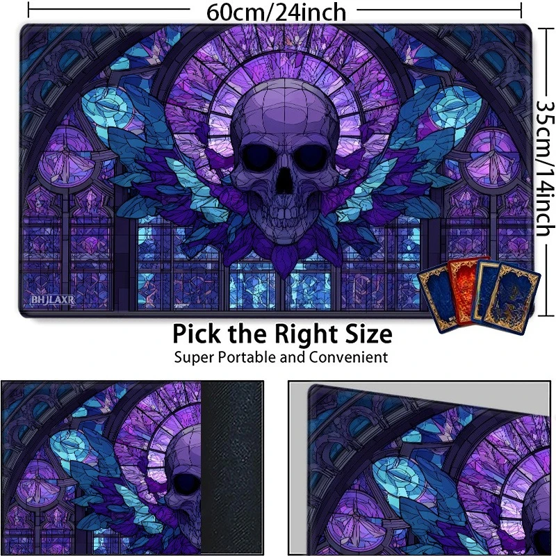 Gothic Purple Skull Colorful Glass Trading Card Game Pad - 14X24 inches the perfect gift for family card game enthusiasts