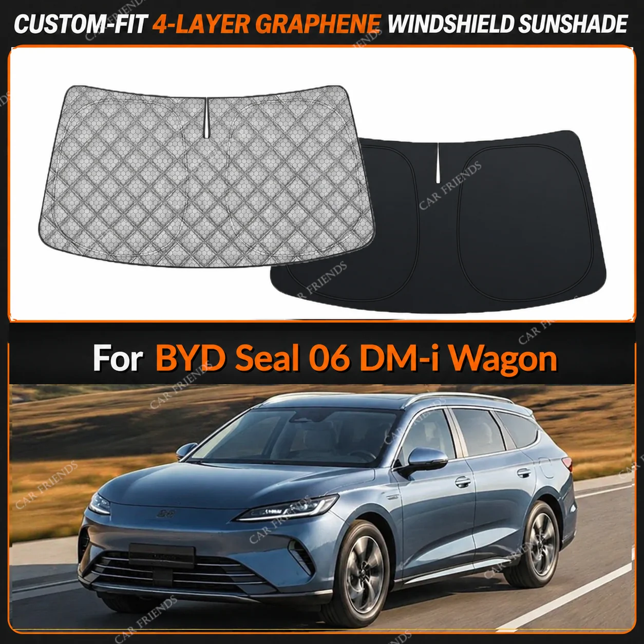 For BYD Seal 06 DM-i Wagon Custom-Fit 4-Layer Graphene Windshield Sunshade Reflective Gray-Silver Surface Foldable Design