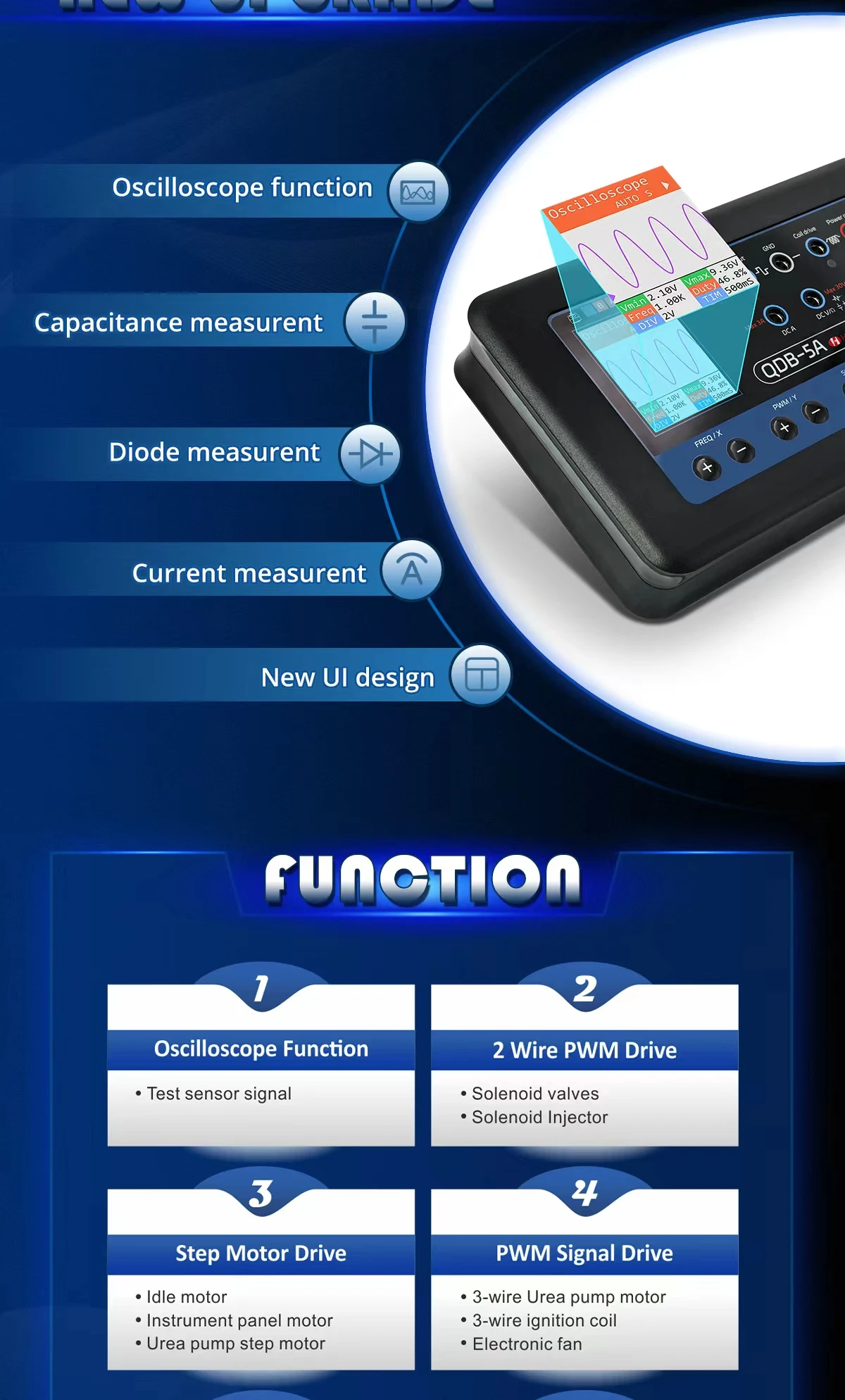 QDB 5A Auto Aktuator Tester Oszilloskop Multimeter QDB-5A Auto PWM Stick Schrittmotor Fahrer Zündspule Diagnose Werkzeuge – Detail 3