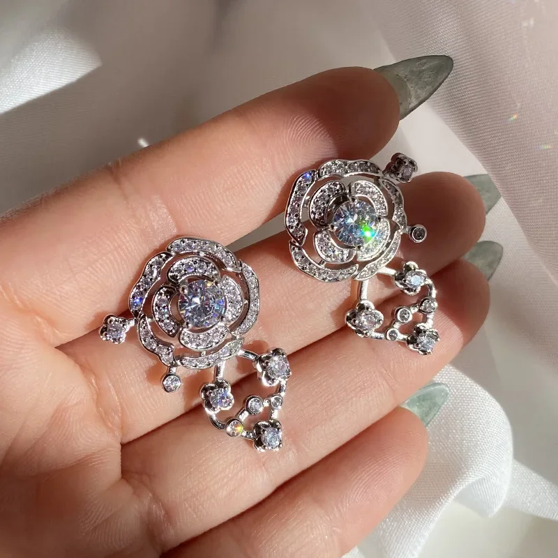 MDL Moissanit1 StyleWave تألق كاميليا أقراط النساء المتخصصة تصميم 18K مطلية بالذهب Mimetic Pinto روز سايكو أقراط #2