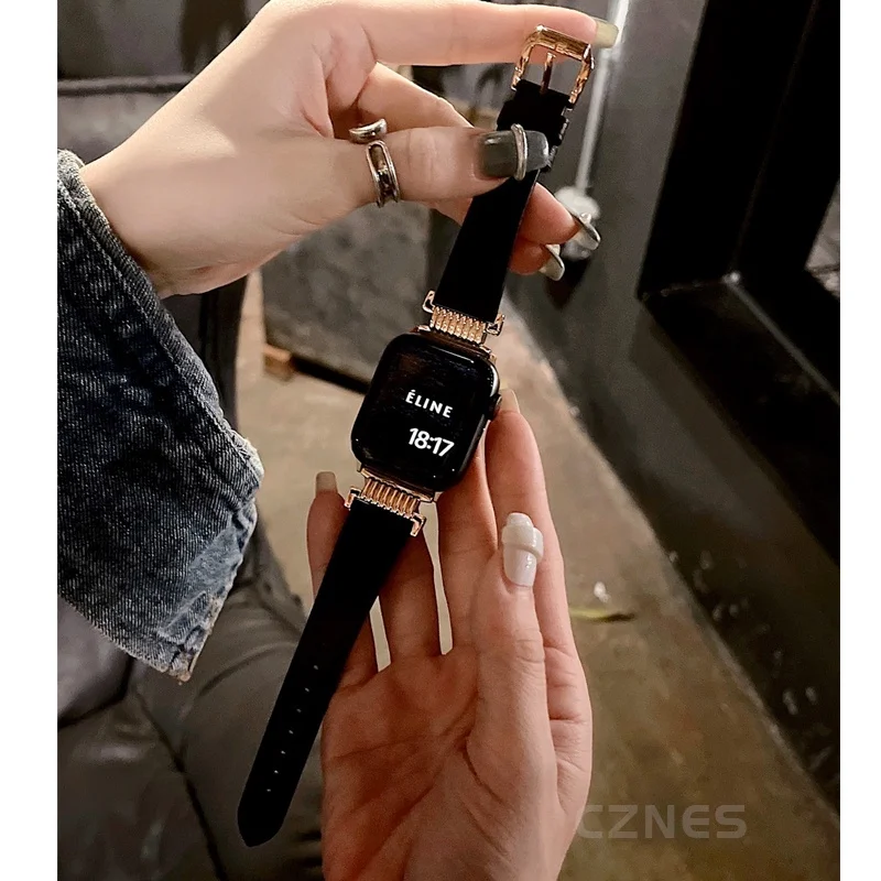 تصميم جديد الساطع الفاخرة حزام ل سلسلة ساعة 8 7 se 6 5 4 الجلود + المعادن ربط الفرقة ل iWatch 41 مللي متر 45 مللي متر 40 مللي متر 44 مللي متر 49 مللي متر الفرقة