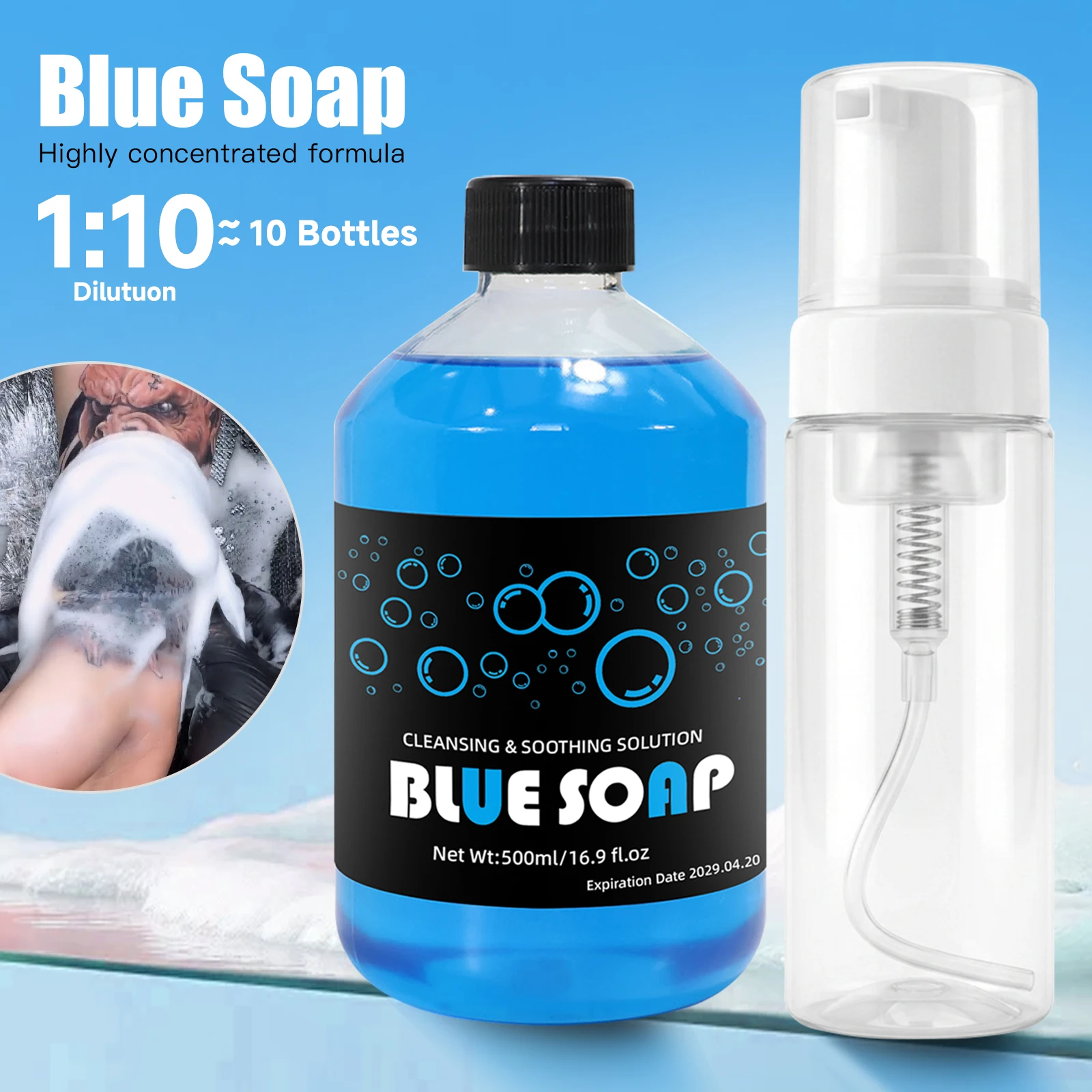 500ml Extra-large Capacity Tattoo Blue Soap With Foaming Pot Tattoo Kit For Tattoo Beginners Tattoo Artists Tattoo Supplies