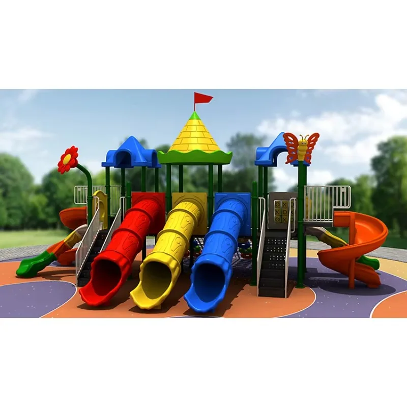 2026  Colorful Kids Outdoor Playground With Multiple Slides Tubes Climbing Steps and Fun Decorations