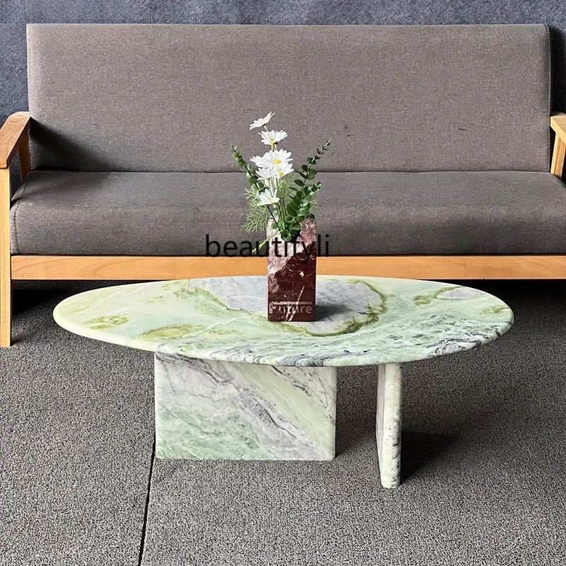 

zzxx1Nordic light luxury green marble coffee table modern oval tea table apartment living room coffee table