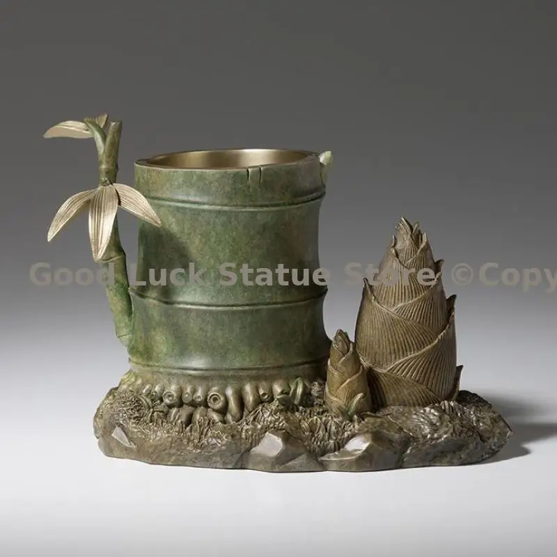 BOSS OFFICE TOP Elegant decor best gift present lucky Bamboo Prosperous business success career bronze Pen holder Ashtray