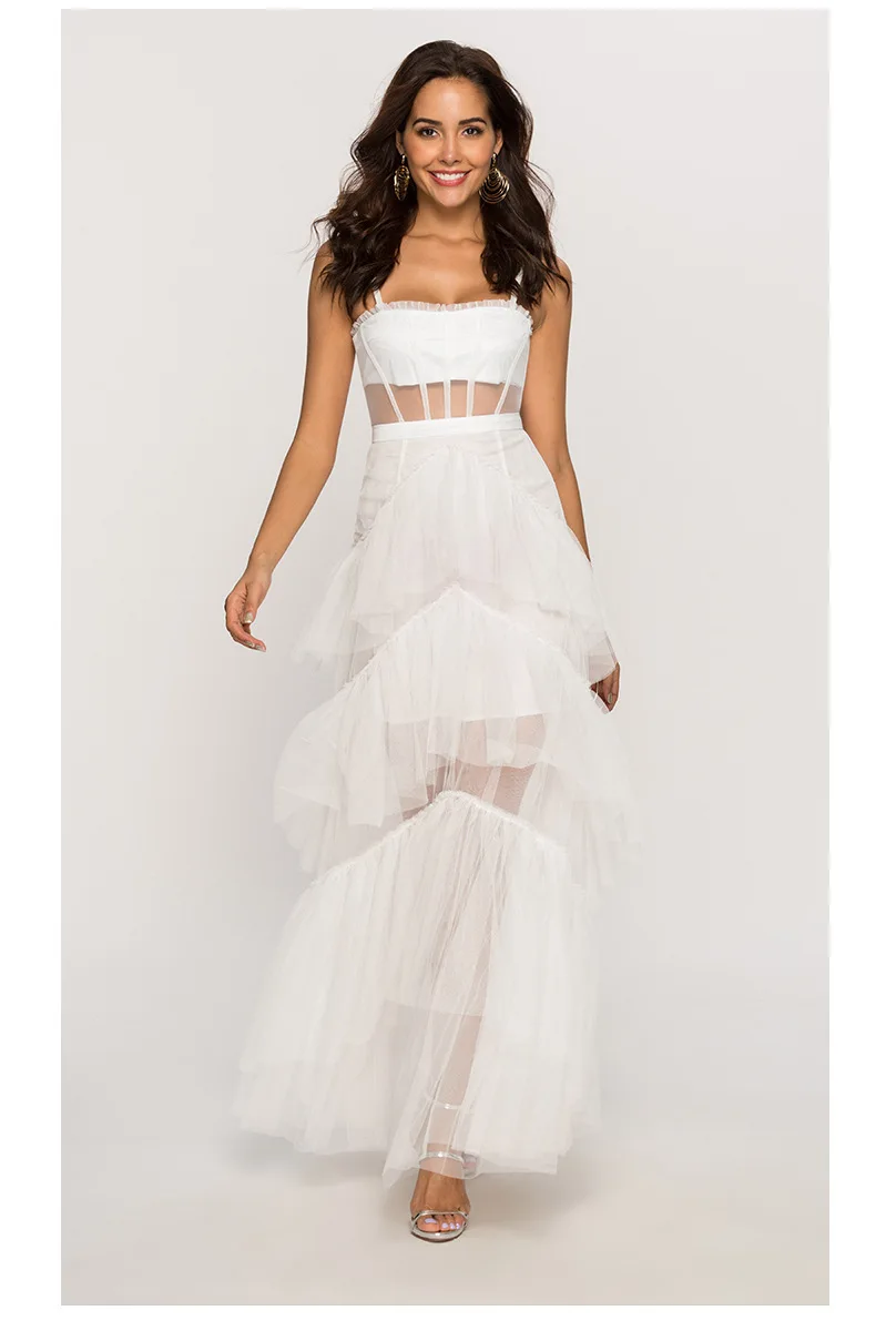 Jhjn verão roupas femininas nicho design pouco vestido formal sexy sem costas cinta vestido para mulher camadas de malha em camadas