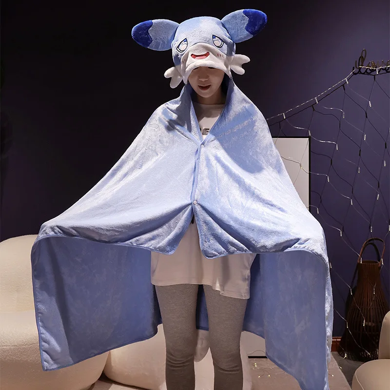 Pokemon Chillet Plush Hat Cape Office Student Nap Blanket Cute WeaselDragon Anime Windproof Shawl Home Sofa Plush Toy Blanket