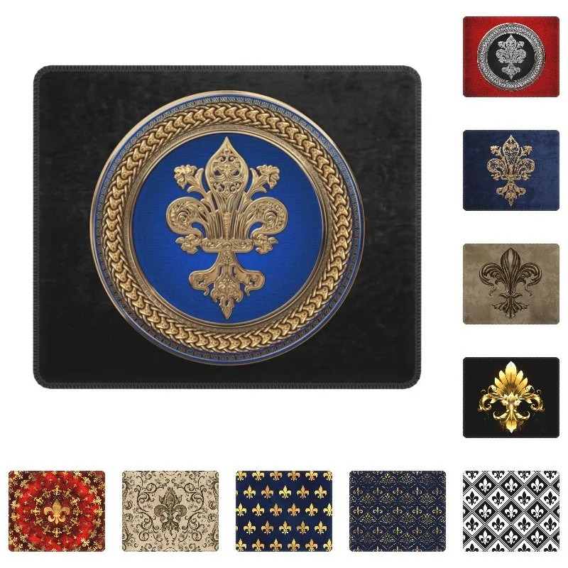 Gold Filigree Fleur De Lis Gamer Mouse Pad Anti-Slip Rubber Lockedge Mousepad Lily Flower Fleur-De-Lys Office Computer Desk Mat