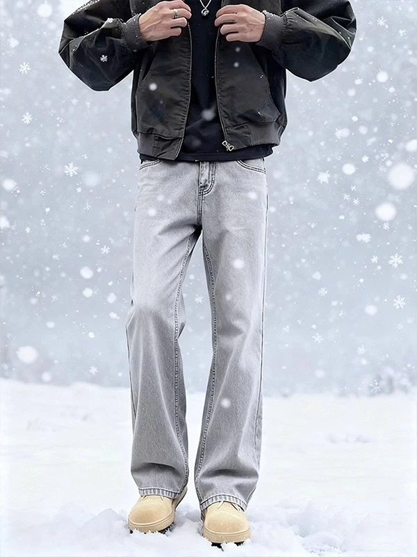 

Мужские зимние джинсы-клеш с флисовой подкладкой, прямые, в стиле Cleanfit, молодежные, износостойкие, из денима