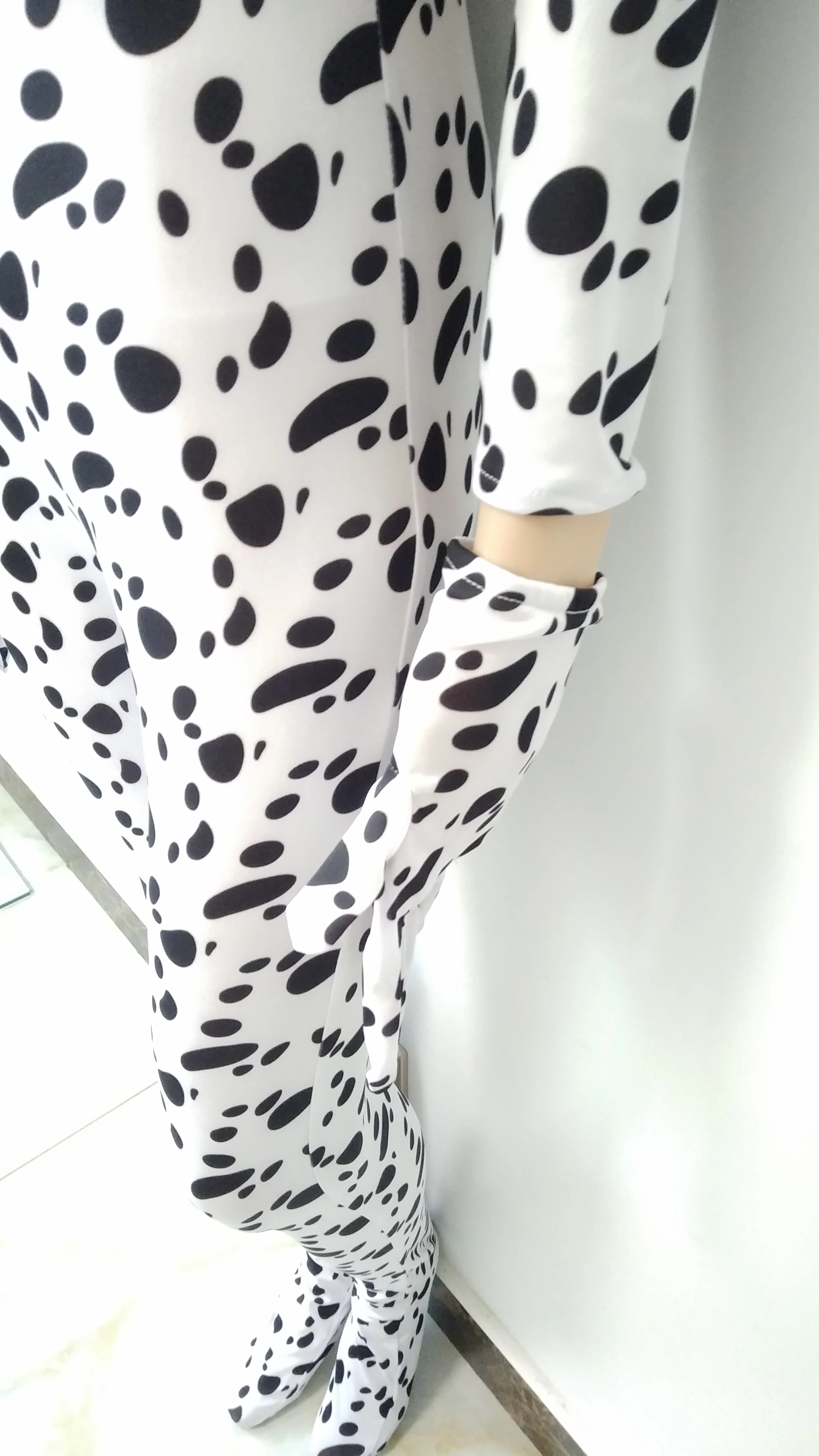 Costume cosplay di Halloween animale cane dalmata macchie bianche nere collant tuta tuta Zentai abiti fantasia