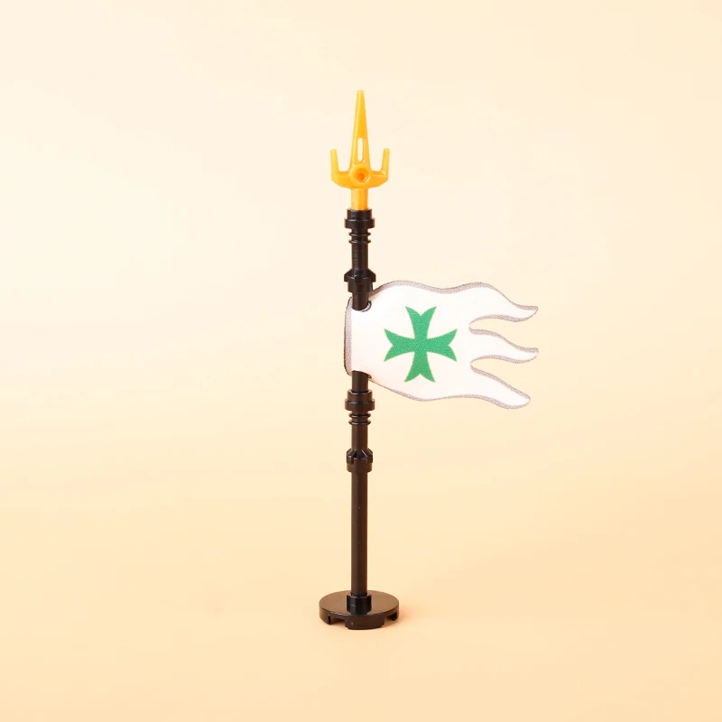 Mittelalterliche Militär Ritter Burg Flagge Templer Bausteine Kit Löwe Wolf Soldaten Zubehör König Banner Stehen Ziegel Spielzeug