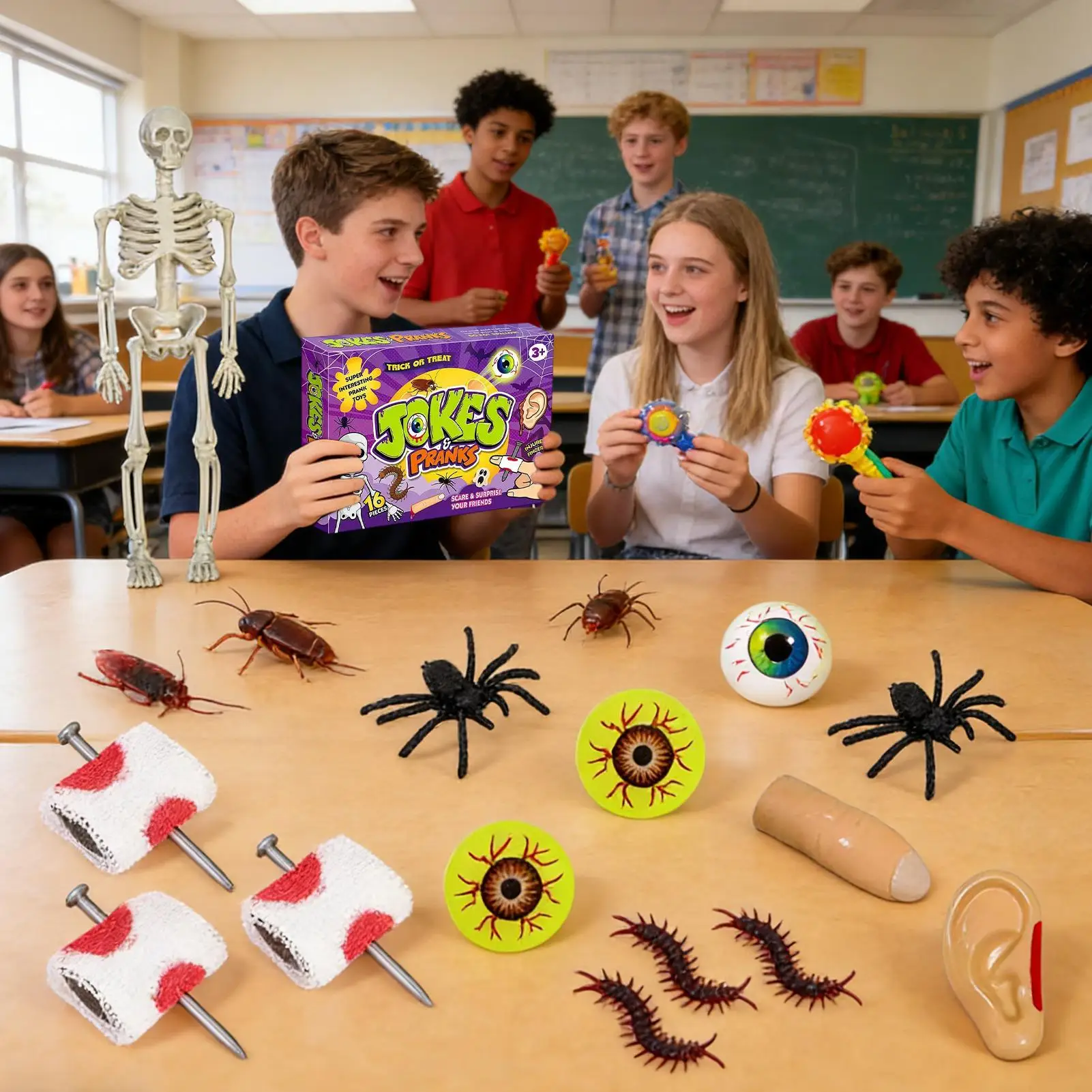 Ensemble de farces de blague, astuces de farces hilarantes, accessoires de blague pour poissons d'avril, Halloween, anniversaire, école, bureau, voyage, salle de classe