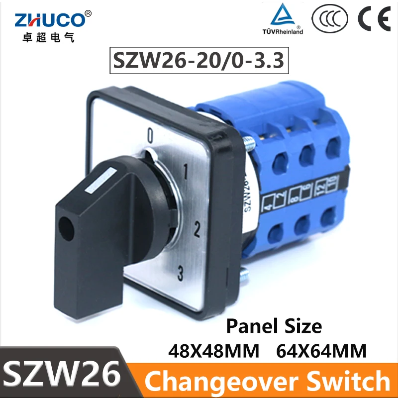 

Переключатель ZHUCO SZW26/LW26-20 20A 3 фазы 4 положения