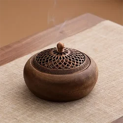Walnut retro solid wood round incense burner, soft sandalwood incense burner tea table decoration, creative birthday gift