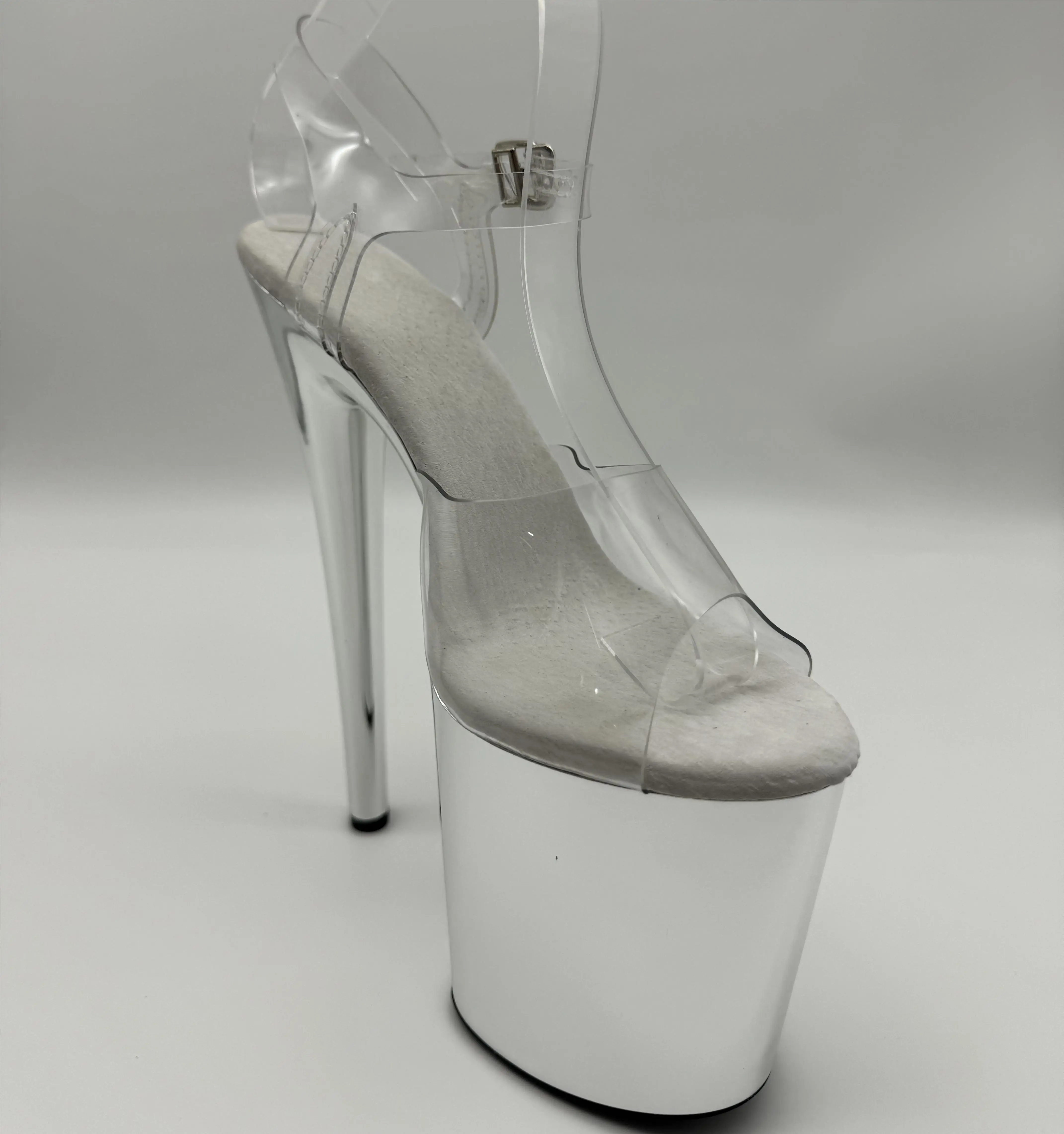 Transparent 8 inch heels, sexy 20 cm blue electroplated stiletto heels, model pole dancing sandals