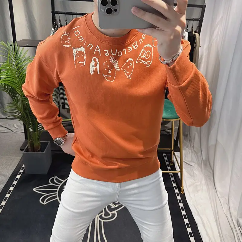 الخريف النمط الأمريكي مقنعين البلوز الرجال الكتابة على الجدران طباعة عادية كم طويل الأعلى