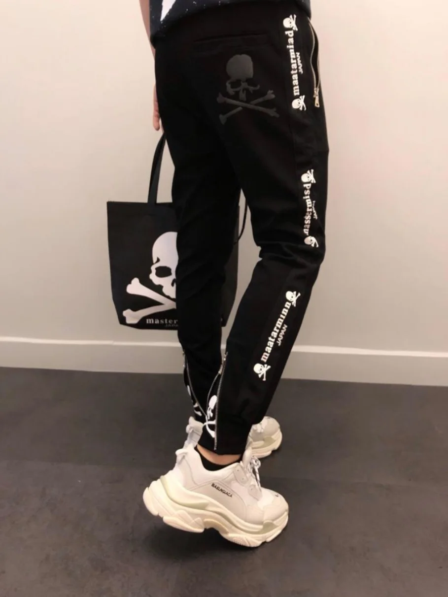 

Slim Fit Skull Head Letter Print Zipper Men's Casual Pants Autumn Winter Faion Brand Streetwear Trousers Youth Sle