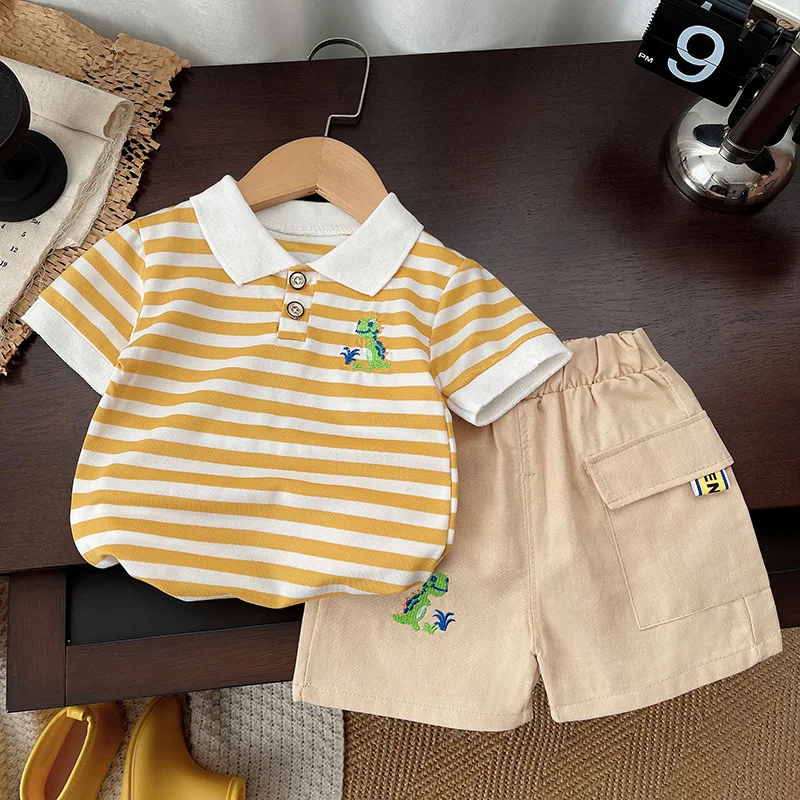 

Новый детский костюм, летняя футболка с полосками для мальчиков, шорты, 2 шт./компл., модная одежда для детей, спортивная одежда для малышей, от 0 до 5 лет
