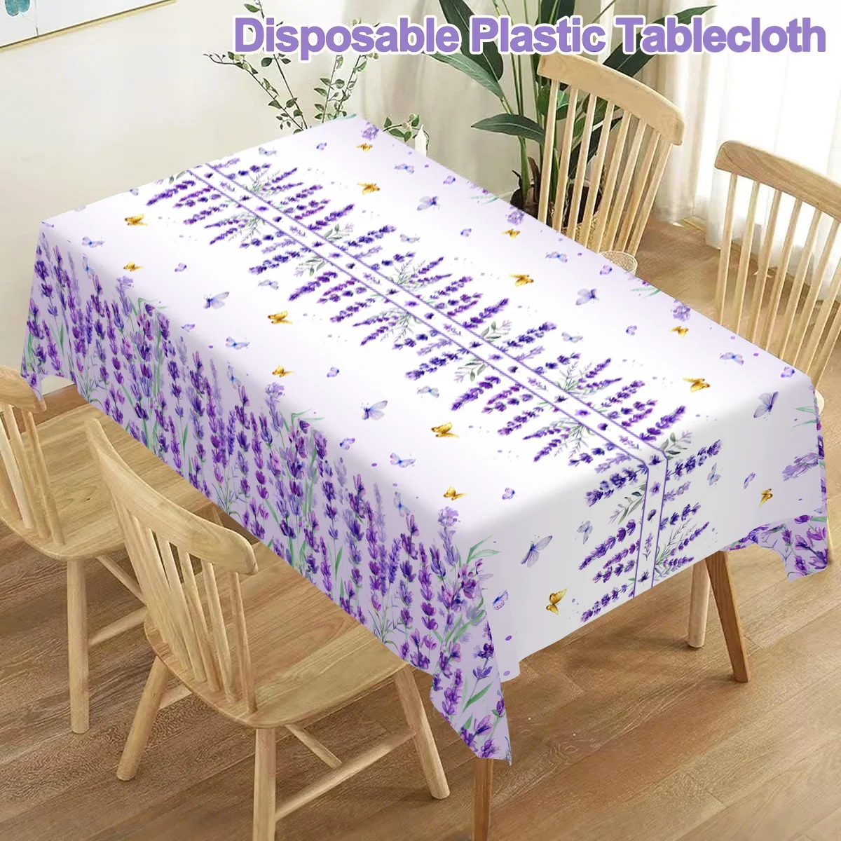 Spring Purple Lavender Floral Disposable Tablecloth Wedding Party Decor Spring Flowers Rectangle Table Cloth Dining Table Decor