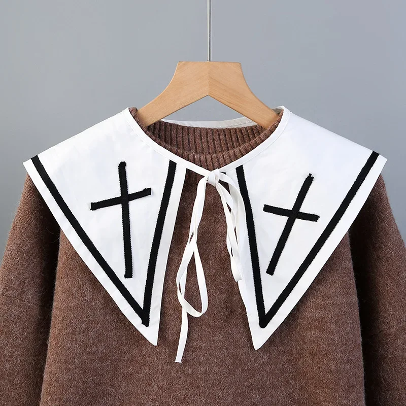 Linbaiway 韓国ビッグラペル取り外し可能な首輪偽首輪ネクタイ女性のためのセータートップ偽首輪ショールショルダーラップ装飾