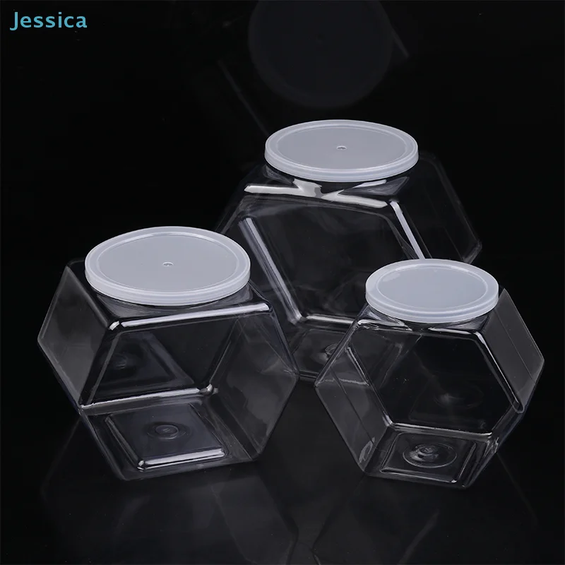 ♥Hexagon Clear Plastic Storage Jars with Airtight Lids – Food-Safe Containers for Kitchen, Snacks, Candies & Organizing