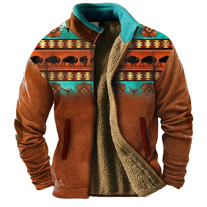 

Men's Hoodie Full Zip Hoodie Fleece Hoodie Army Green Blue Orange Brown Green Hooded Color Block National Flag Patchwork Sports