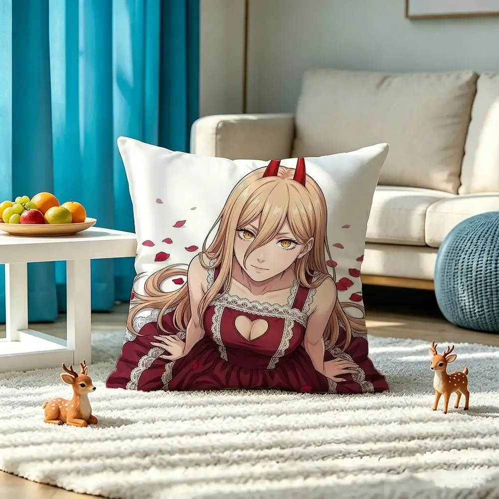 C-Chainsaw Man Power Pillow Case Square Double-Sided Sofa Cushion Cover Bedroom Bedside Pillow 5