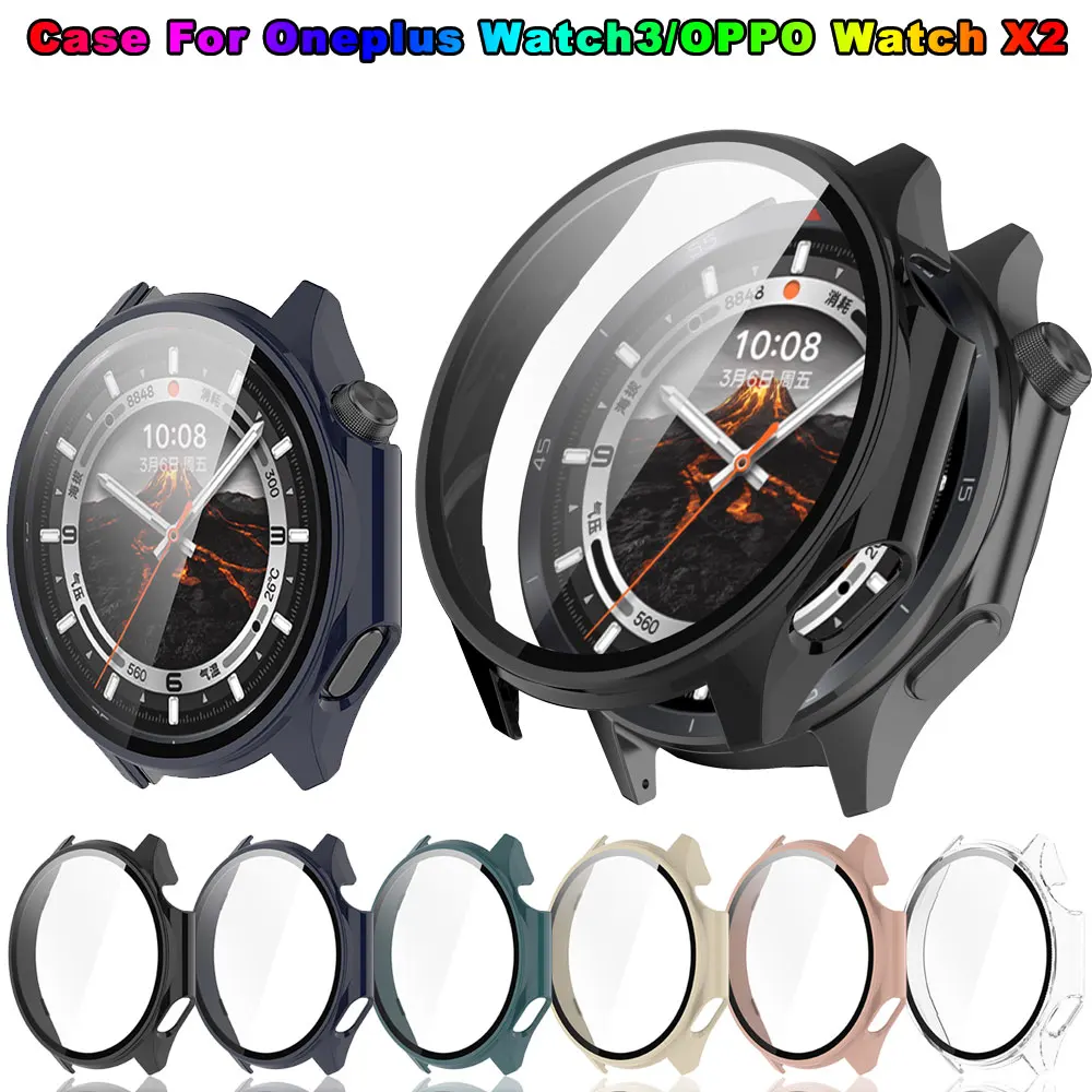Tempered Glass + Case For OPPO Watch X2 PC Hard Screen Protector All-around Bumper Protective Cover for Oneplus Watch 3 Cases