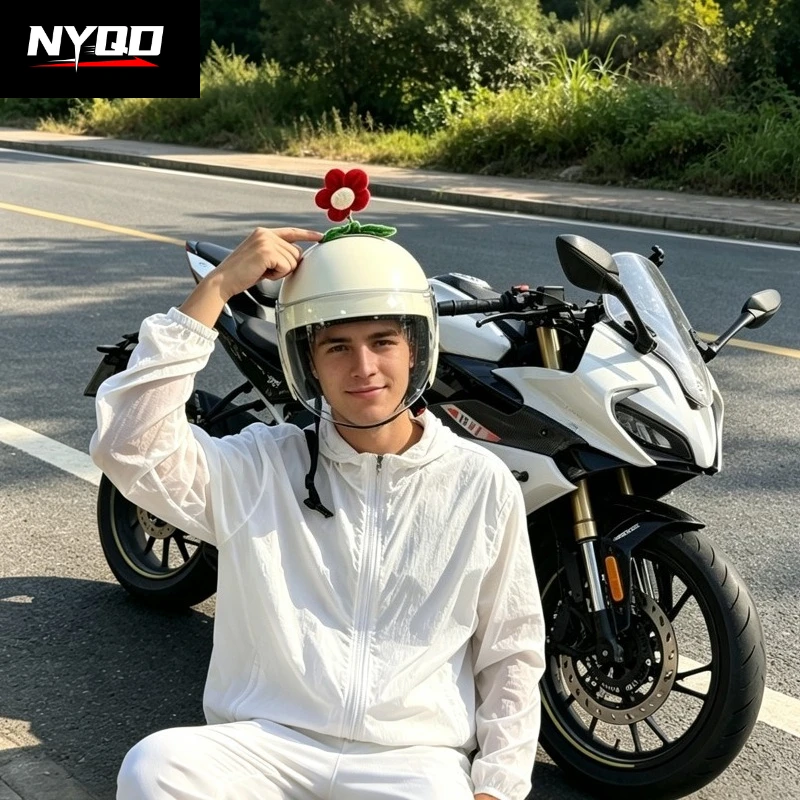 Cute Plush Spring Wobble Flower Helmet Decoration, Magic Tape Removable Ornament for Motorcycle Scooter Helmet