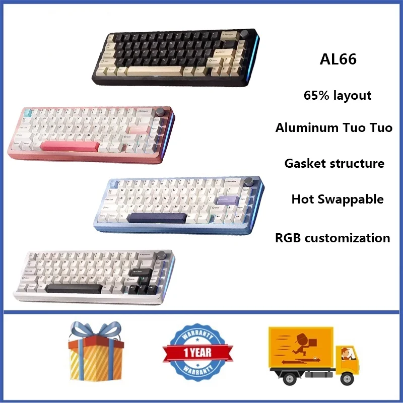 

YUNZII AL66 65% Aluminum Tuo Tuo Wireless Mechanical Keyboard Gasket Structure Hot Swappable RGB Custom Aluminum Keyboard