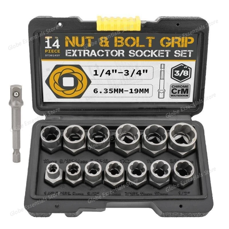 

14PCS Socket Box Set Damaged Impact Socket Tool Set Socket Set Nut And Bolt Extractor Impact Bolt & Nut Remover herramientas
