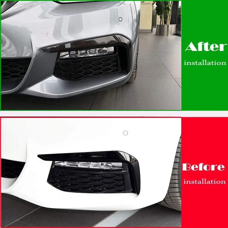 Car Exterior Car Front Fog Light Strips Trim Cover Sticker Decoration Protection For BMW 5 Series G30 G38 530liM 2018-2019 2pcs