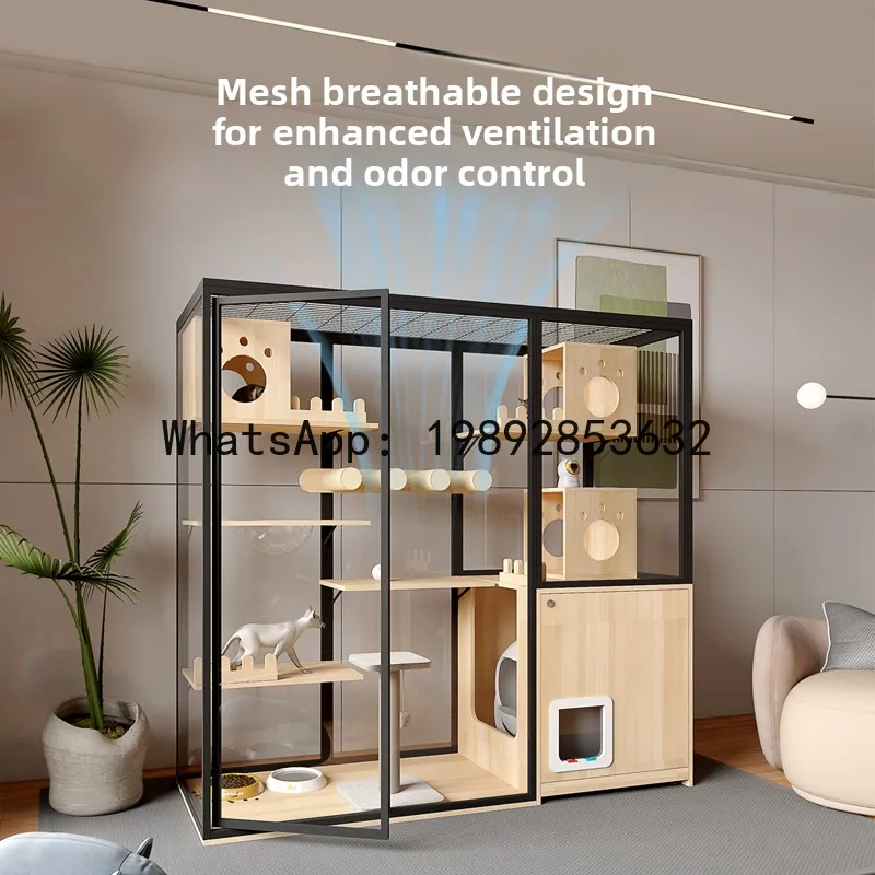 XL Panoramic Cat Villa With Integrated Smart Cat Litter Box And Large Space Cat Cage