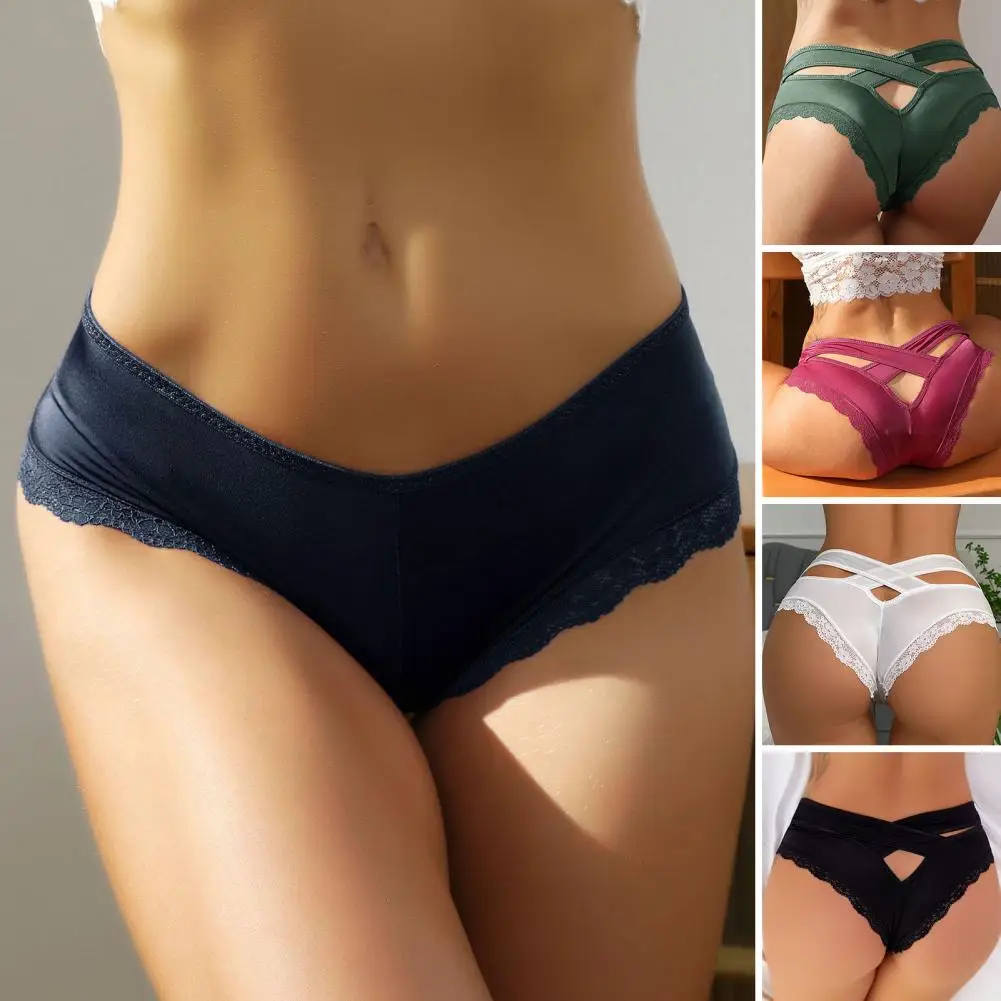

Women Panties Low Waist Ice Silk Lace Hollow Out Underwear Stretchy Soft Anti-septic Moisture-wicking Lady Underpants Briefs