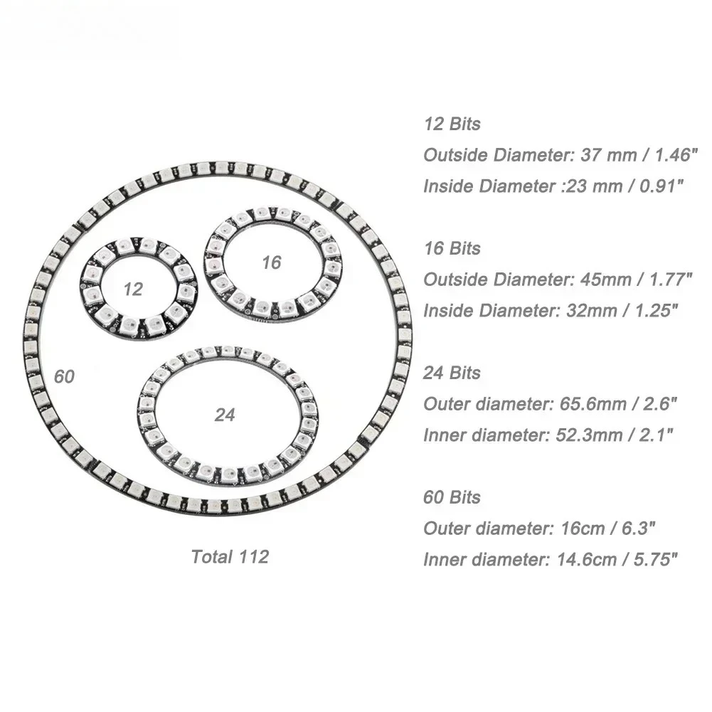 WS2812B 5050 RGB LED Ring 7 / 8 / 12 / 16 / 24 / 60 Bits Lamp Light with Integrated Drivers WS2812 for Arduino Raspberry Pi